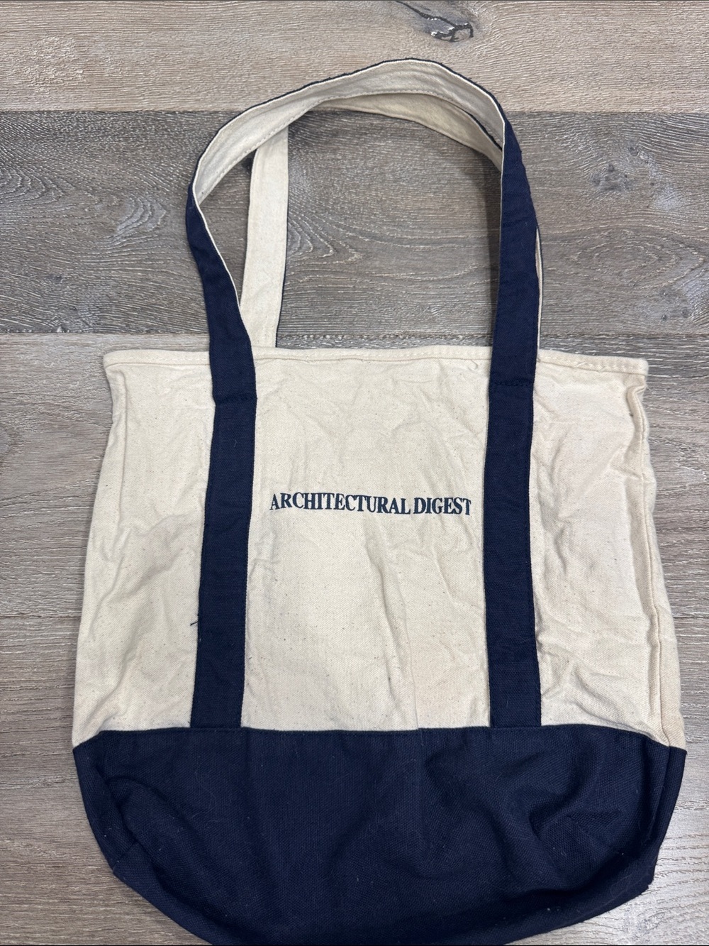 Architectural Digest Canvas Tote Bag in Natural and Navy